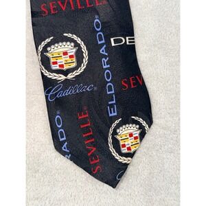Vintage 1997 Cadillac Eldorado Seville Deville Logo Print Black Silk Blend Tie